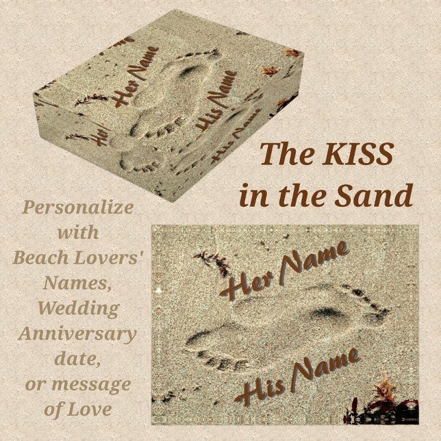 Beach Lovers Footprints Kiss in the Sand Glass Paperweight (Creator Uploaded)