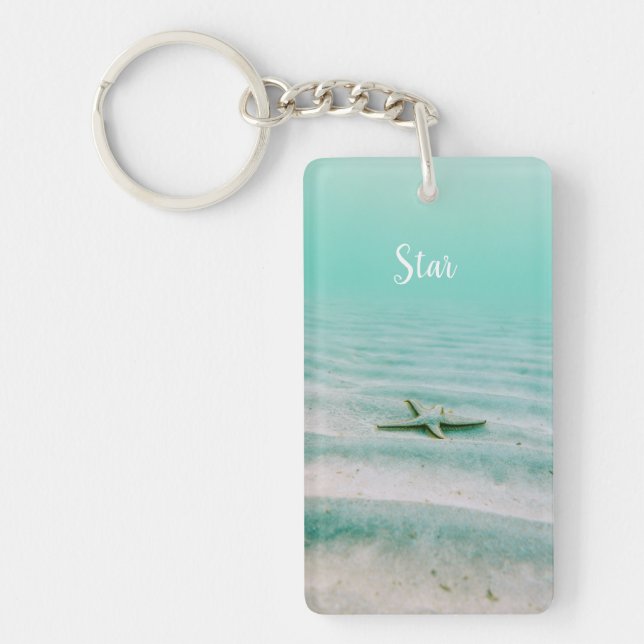 Beach Lovers Keychain Sea Green with Name (Front)