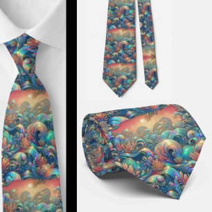 Beach Lovers Tie   Holographic Ocean Coral Pattern