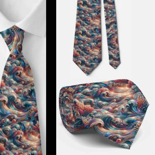 Beach Lovers Tie   Holographic Ocean Coral Pattern