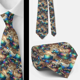 Beach Lovers Tie   Holographic Ocean Waves Pattern