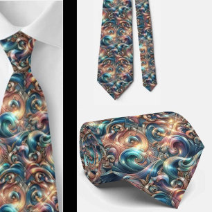 Beach Lovers Tie   Holographic Ocean Waves Pattern