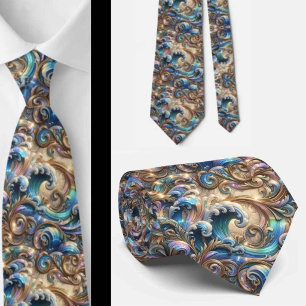 Beach Lovers Tie   Holographic Ocean Waves Pattern