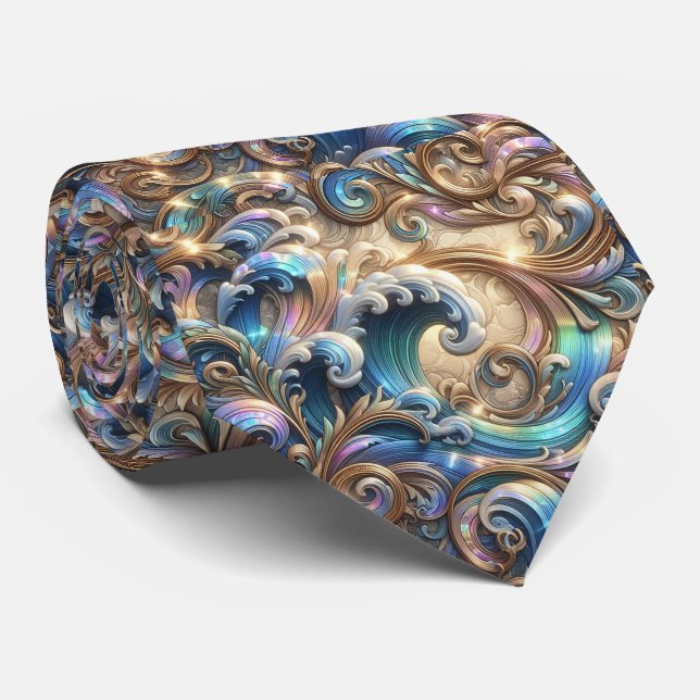 Beach Lovers Tie | Holographic Ocean Waves Pattern (Rolled)