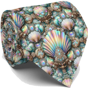 Beach Lovers Tie   Opal Diamond Seashell Pattern