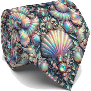 Beach Lovers Tie   Opal Diamond Seashell Pattern