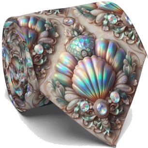 Beach Lovers Tie   Opal Diamond Seashell Pattern