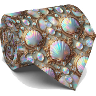 Beach Lovers Tie   Opal Diamond Seashell Pattern