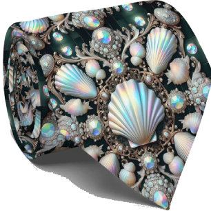Beach Lovers Tie   Opal Diamond Seashell Pattern