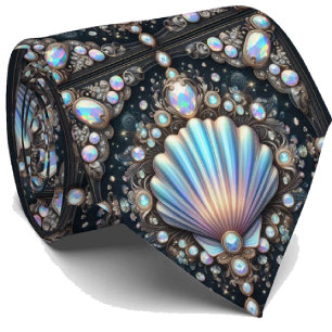 Beach Lovers Tie   Opal Diamond Seashell Pattern