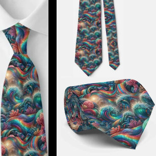 Beach Lovers Tie   Rainbow Ocean Coral Pattern