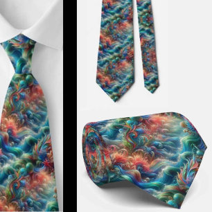 Beach Lovers Tie   Rainbow Ocean Coral Pattern