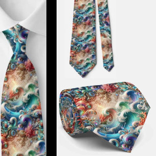 Beach Lovers Tie   Rainbow Ocean Coral Pattern