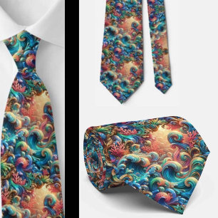 Beach Lovers Tie   Rainbow Ocean Coral Pattern