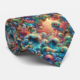 Beach Lovers Tie   Rainbow Ocean Coral Pattern