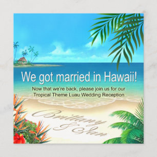 Beach Luau Hawaii Reception get names in sand Invitation