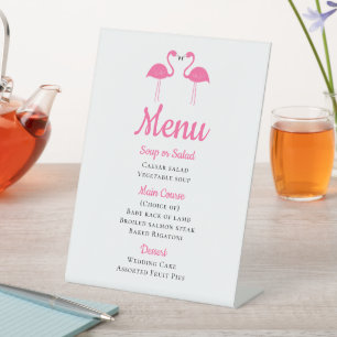Beach Luau Tropical Pink Flamingo Wedding Menu Pedestal Sign