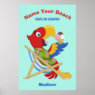 Beach Macaw custom name, text & color posters