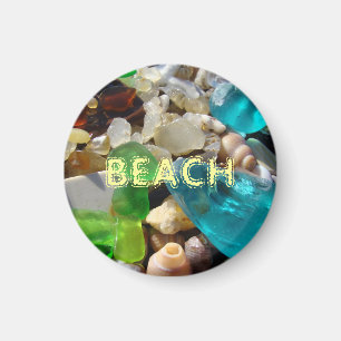 BEACH magnets Blue Green Sea Glass Agates Shells