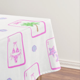 Beach Mahjong Bikini Starfish Palm Tree Coastal Tablecloth