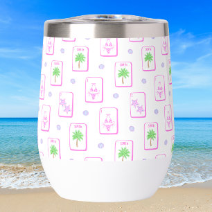 Beach Mahjong Bikini Starfish Palm Tree Tiles Thermal Wine Tumbler