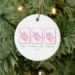 Beach & Mahjong Weekend Personalized Sea Turtle Ceramic Ornament