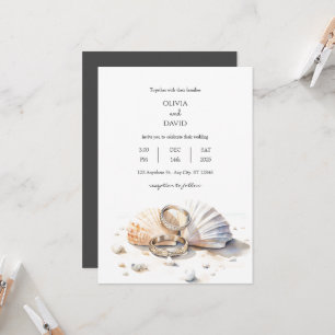 Beach Marriage Rings Seashell Shore Wedding Invitation