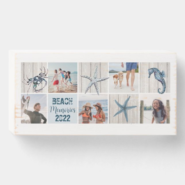 Beach Memories 5 Custom Photos - Wood Box Sign (Front Horizontal)
