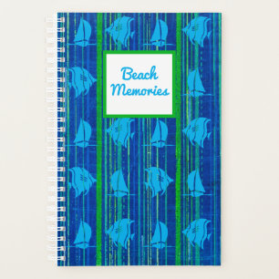 Beach Memories Nautical Blue Green Stripe Notebook
