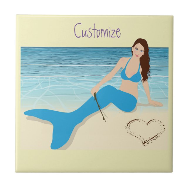 Beach Mermaid Valentine Thunder_Cove Ceramic Tile (Front)