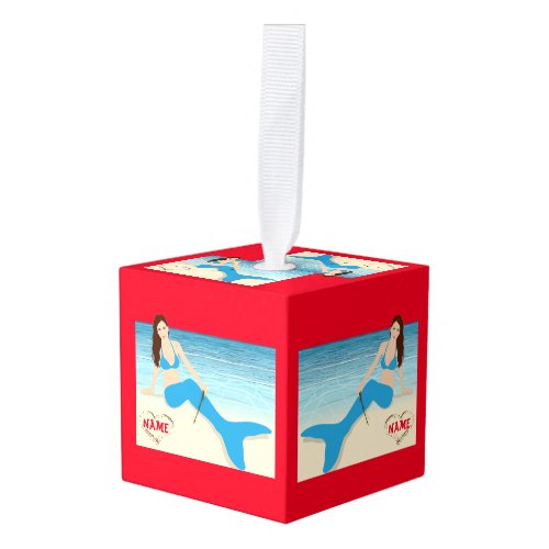 Beach Mermaid Valentine Thunder_Cove Cube Ornament
