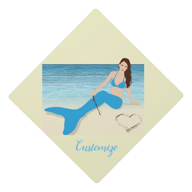 Beach Mermaid Valentine Thunder_Cove Graduation Cap Topper (Front)