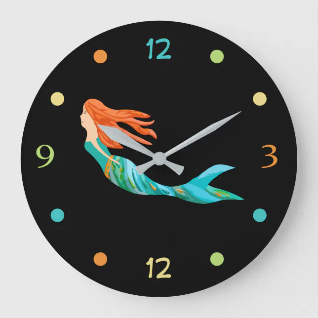 Beach Mermaid Wall Decor Large Clock | Zazzle