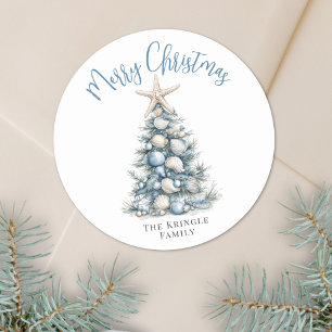Beach Merry Christmas Classic Round Sticker