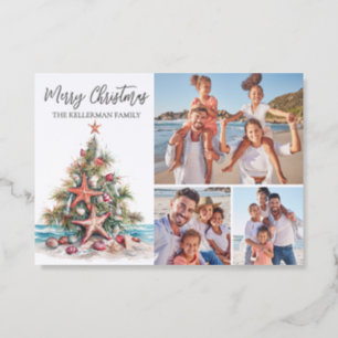 Beach Merry Christmas Family Holiday Letterpress Photo Cards