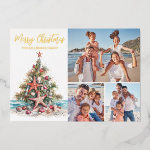 Beach Merry Christmas Family Photo Foil Holiday Card