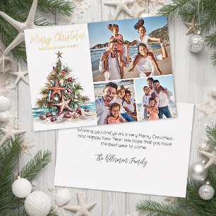 Beach Merry Christmas Family Photo Foil Holiday Card