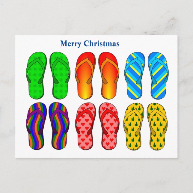 Beach Merry Christmas Flip Flops Postcard (Front)