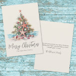 Beach Merry Christmas Holiday Card<br><div class="desc">Celebrate the holidays with a touch of coastal charm with this shell and starfish Christmas tree holiday card. The design features an off-white background on both sides, with the text in a mix of gray and black fonts for a clean, elegant look. The Christmas tree is made of seashells and...</div>
