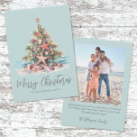 Beach Merry Christmas Holiday Card<br><div class="desc">Celebrate the holidays with a bit of surf and sand with this shell and starfish Christmas Tree holiday card. Wish your loved ones a happy holiday season in beachy style. Whether you live in a beach or tropical location like Florida, California, Bahamas, or just love the beach look, this print...</div>