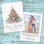 Beach Merry Christmas Holiday Card<br><div class="desc">Celebrate the holidays with a bit of surf and sand with this shell and starfish Christmas Tree holiday card. Wish your loved ones a happy holiday season in beachy style. Whether you live in a beach or tropical location like Florida, California, Bahamas, or just love the beach look, this print...</div>