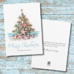 Beach Merry Christmas Holiday Card<br><div class="desc">Celebrate the holidays with a bit of surf and sand with this shell and starfish Christmas Tree holiday card. Wish your loved ones a happy holiday season in beachy style. Whether you live in a beach or tropical location like Florida, California, Bahamas or just love the beach look, this print...</div>