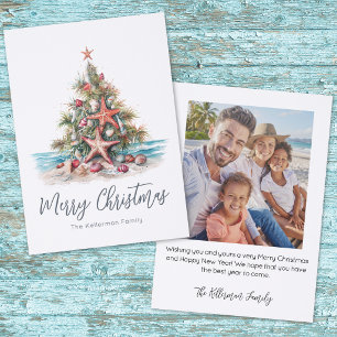 Beach Merry Christmas Holiday Letterpress Photo Cards