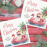 Beach Merry Christmas Napkins<br><div class="desc">Celebrate the season with this festive and playful party napkin, perfect for a warm-weather holiday gathering. The design features a laid-back Santa Claus in sunglasses lounging in a pink flamingo floaty, surrounded by ocean waves and tropical vibes—bringing a cheerful twist to your coastal Christmas celebration. "Merry Christmas" is printed at...</div>