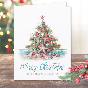 Beach Merry Christmas Tree Holiday Card