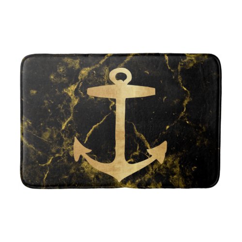 beach minimalist chic gold anchor black marble bath mat