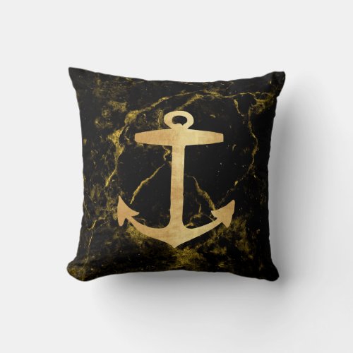 beach minimalist chic gold anchor black marble throw pillow