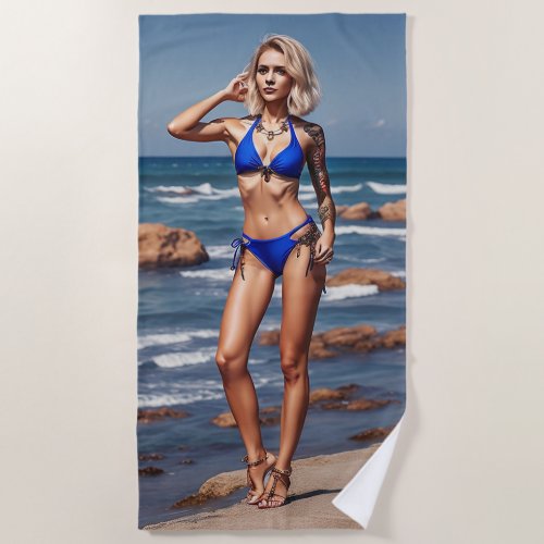 Beach model girl pose in bikini Beach Towel