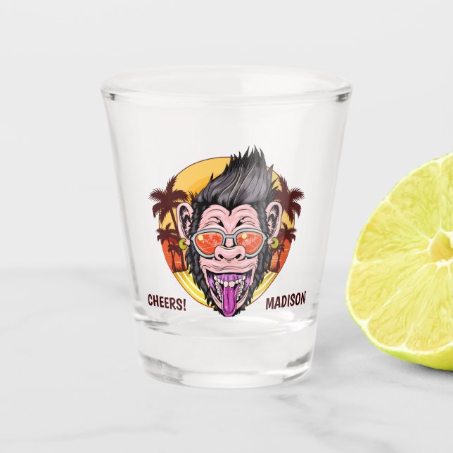 Beach Monkey custom name shot glass (Front)
