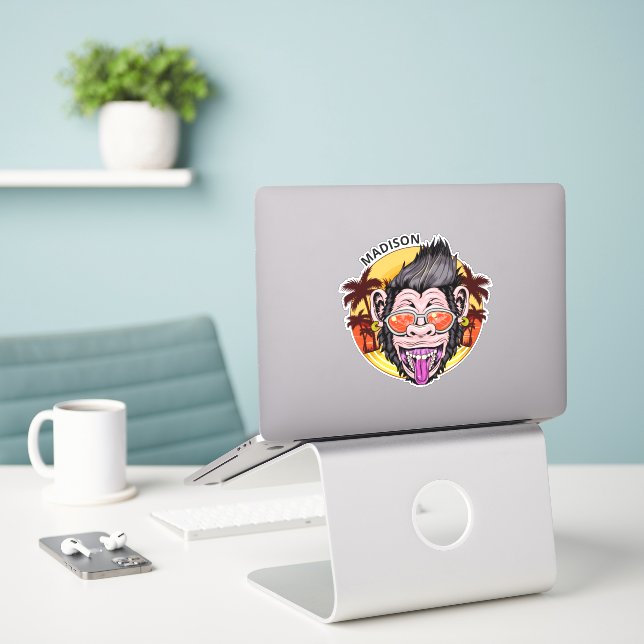 Beach Monkey custom name Sticker (Laptop On Desk)